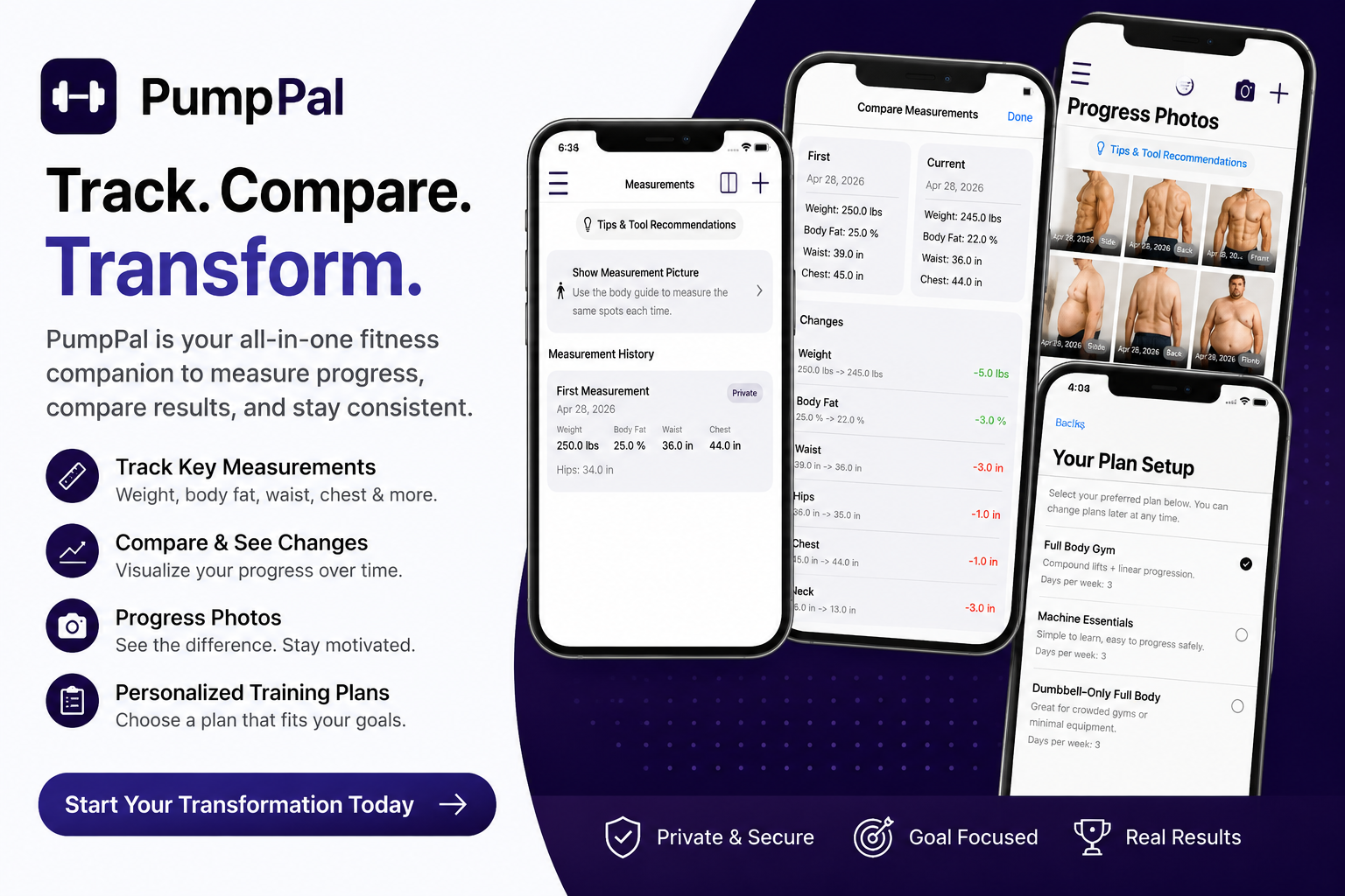 PumpPal: The Ultimate App for Lifelong Workout Tracking, Progress Photos, & Custom Fitness Plans—No Subscription Required!